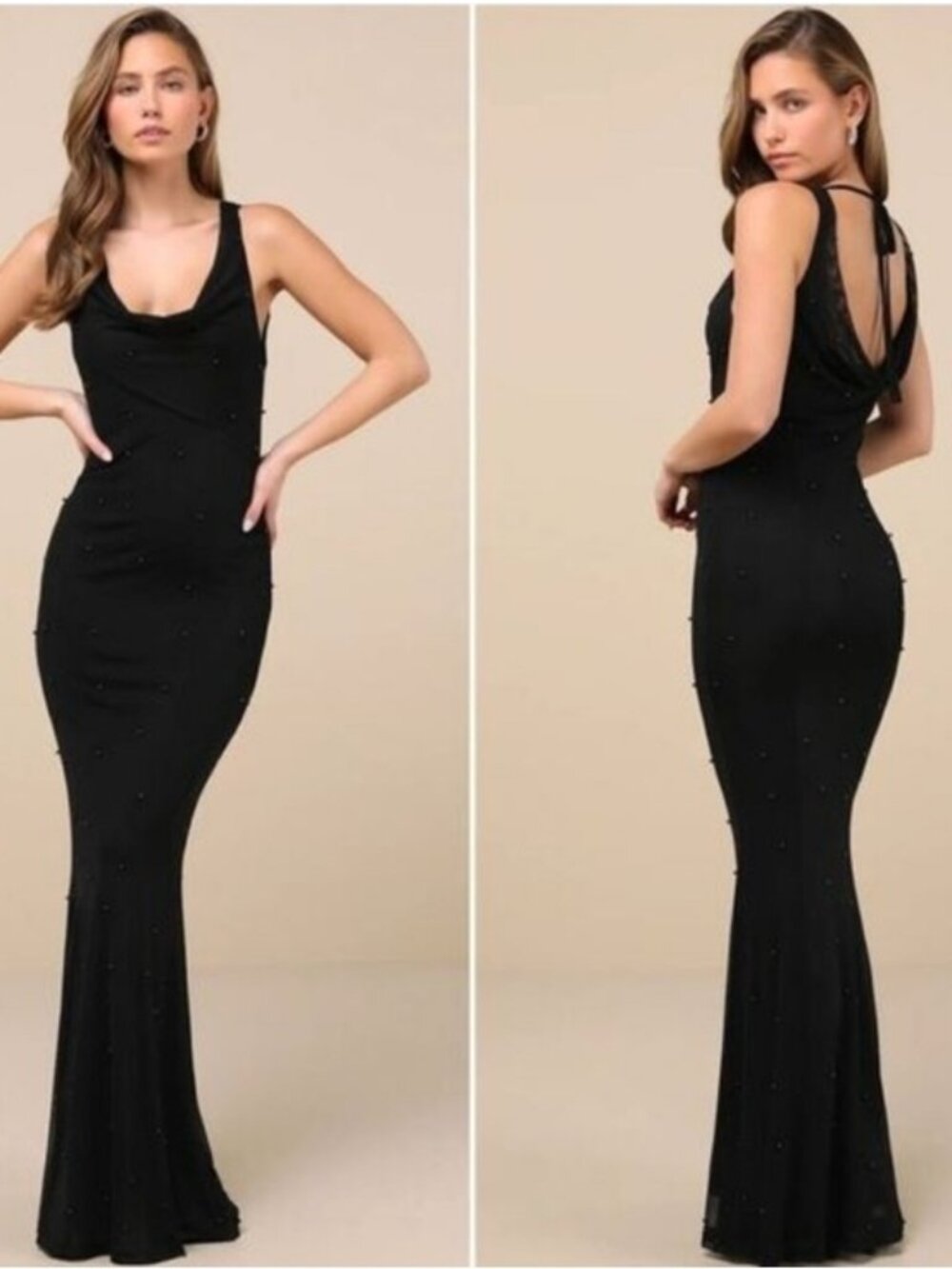 Lulus Perfect Brilliance Black Mesh Beaded Mermaid Maxi Dress New XL